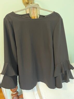 J. Crew Black Double-Ruffle Sleeve Blouse